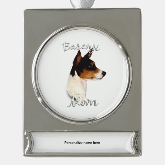 Basenji mam 2 verzilverd banner ornament (Voorkant)