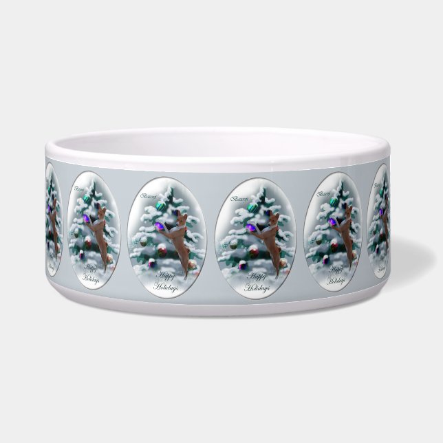 Basenji Merry Kerstmis Voerbakje (Voorkant)