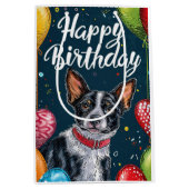 Basenji met Ballonnen Verjaardag Medium Cadeauzakje (Voorkant)