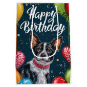 Basenji met Ballonnen Verjaardag Medium Cadeauzakje (Achterkant)
