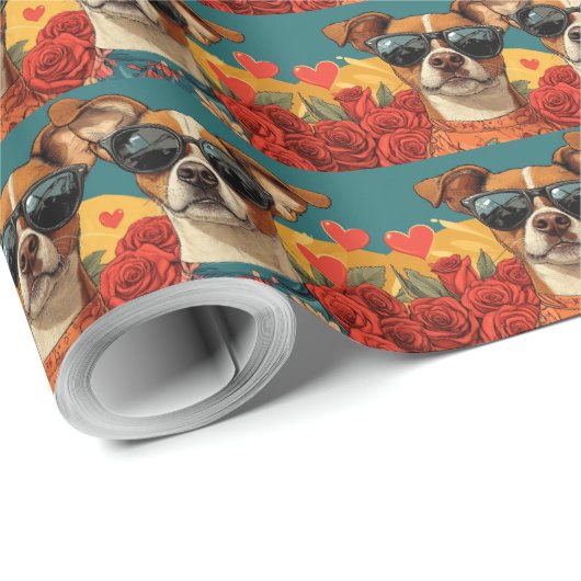 Basenji met hart Rozen Valentijnsdag Cadeaupapier (Rol Hoek)