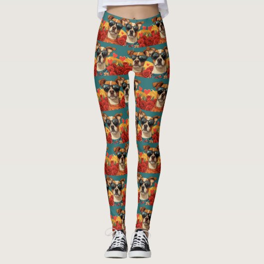 Basenji met hartrozen Valentijnsdag Leggings (Voorkant)