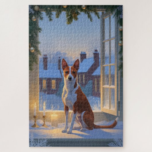 Basenji met kerstlichtjes vakantie legpuzzel (Verticaal)
