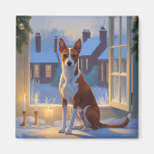 Basenji met kerstlichtjes vakantie magneet (Voorkant)