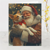Basenji met Kerstman Feestelijke Kerst Kaart (Gele Bloem)