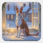 Basenji met kerstverlichting Vakantie Vierkante Sticker (Voorkant)
