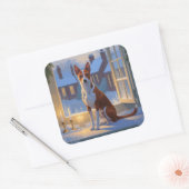 Basenji met kerstverlichting Vakantie Vierkante Sticker (Envelop)