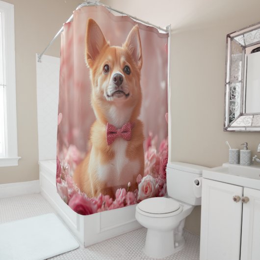 Basenji met Rozen - Valentijnsdag Douchegordijn (In situ)