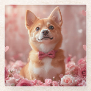 Basenji met rozen - Valentijnsdag Glazen Onderzetter