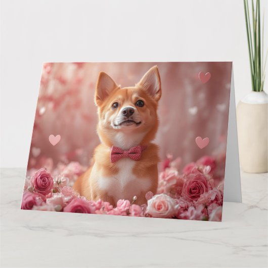 Basenji met Rozen - Valentijnsdag Kaart (Voorkant)