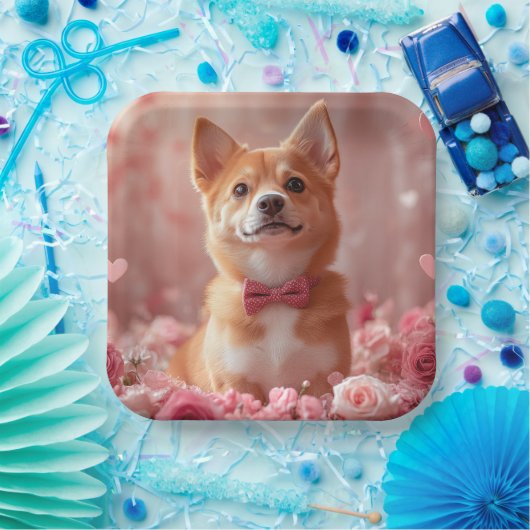 Basenji met Rozen - Valentijnsdag Papieren Bordje (Feest)