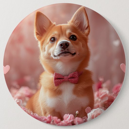 Basenji met Rozen - Valentijnsdag Ronde Button 6,0 Cm (Voorkant)