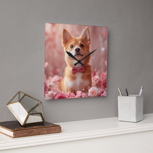 Basenji met Rozen - Valentijnsdag Vierkante Klok (Kantoor)
