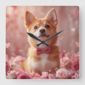 Basenji met Rozen - Valentijnsdag Vierkante Klok (Voorkant)