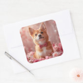 Basenji met Rozen - Valentijnsdag Vierkante Sticker (Envelop)