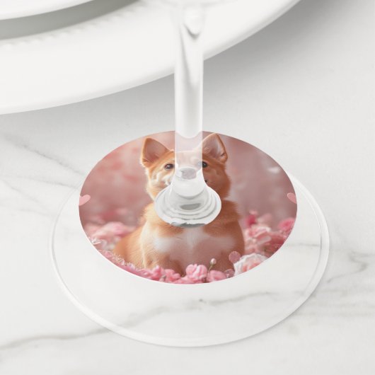 Basenji met Rozen - Valentijnsdag Wijnglaslabel (Dichtbij)