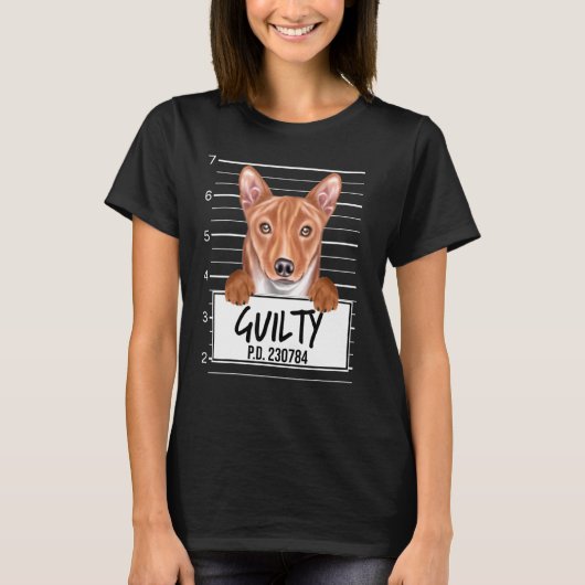 Basenji Mugshot Guilty Dog T-shirt (Voorkant)
