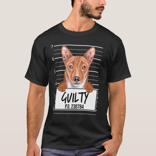 Basenji Mugshot Guilty Dog T-shirt (Voorkant)