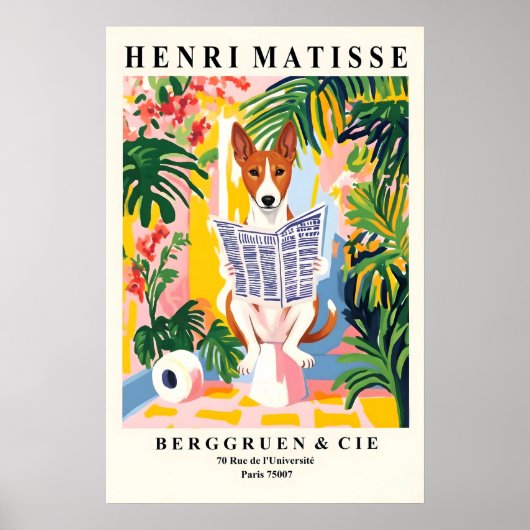 Basenji on Toilet Art Print Funny Matisse Style (Voorkant)