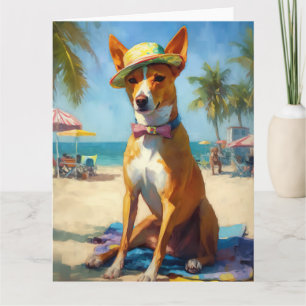 Basenji op het strand, zomer cadeau voor hondenlie kaart