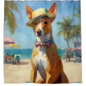 Basenji op het strand, zomercadeau voor hondenlief douchegordijn (Voorkant)