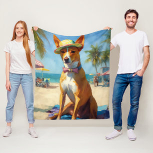 Basenji op het strand, zomercadeau voor hondenlief fleece deken