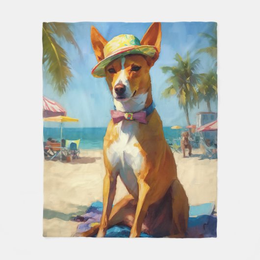Basenji op het strand, zomercadeau voor hondenlief fleece deken (Voorkant)