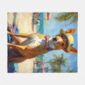 Basenji op het strand, zomercadeau voor hondenlief fleece deken (Voorkant (Horizontaal))