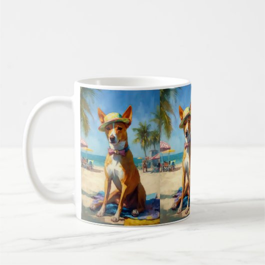 Basenji op het strand, zomercadeau voor hondenlief koffiemok (Links)