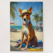 Basenji op het strand, zomercadeau voor hondenlief legpuzzel (Verticaal)