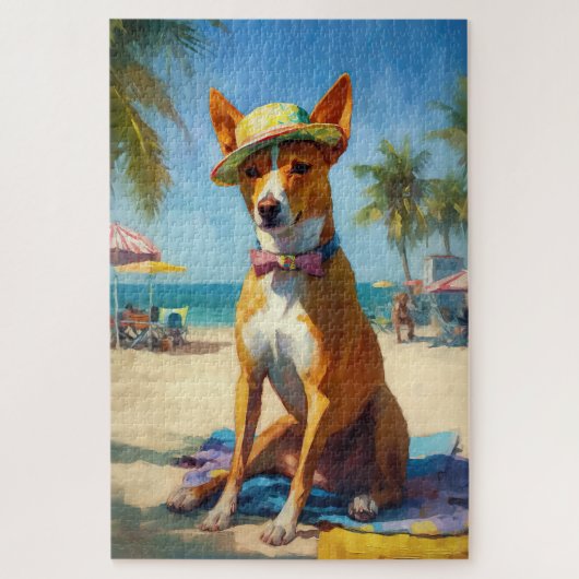 Basenji op het strand, zomercadeau voor hondenlief legpuzzel (Verticaal)