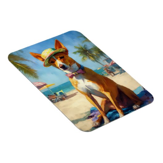 Basenji op het strand, zomercadeau voor hondenlief magneet (Rechterzijde)