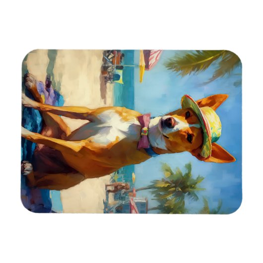 Basenji op het strand, zomercadeau voor hondenlief magneet (Horizontaal)