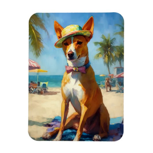 Basenji op het strand, zomercadeau voor hondenlief magneet (Verticaal)