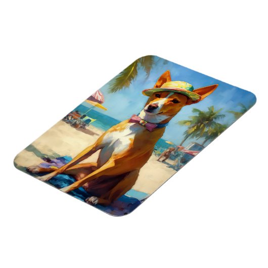 Basenji op het strand, zomercadeau voor hondenlief magneet (Linkerzijde)