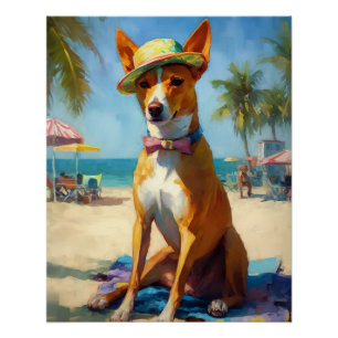 Basenji op het strand, zomercadeau voor hondenlief perfect poster