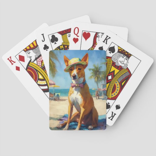Basenji op het strand, zomercadeau voor hondenlief pokerkaarten (Achterkant)
