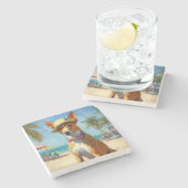 Basenji op het strand, zomercadeau voor hondenlief stenen onderzetter (Zijkant)