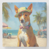 Basenji op het strand, zomercadeau voor hondenlief stenen onderzetter (Voorkant)