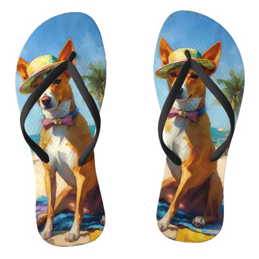 Basenji op het strand, zomercadeau voor hondenlief teenslippers (Voetbed)