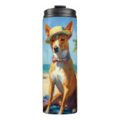 Basenji op het strand, zomercadeau voor hondenlief thermosbeker (Voorkant)