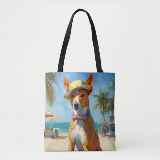 Basenji op het strand, zomercadeau voor hondenlief tote bag (Voorkant)