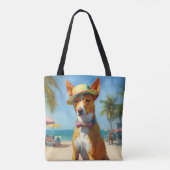 Basenji op het strand, zomercadeau voor hondenlief tote bag (Achterkant)