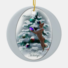 Basenji Ornament met kerstcadeaus