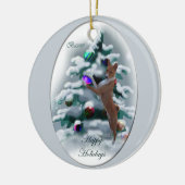 Basenji Ornament met kerstcadeaus (Links)