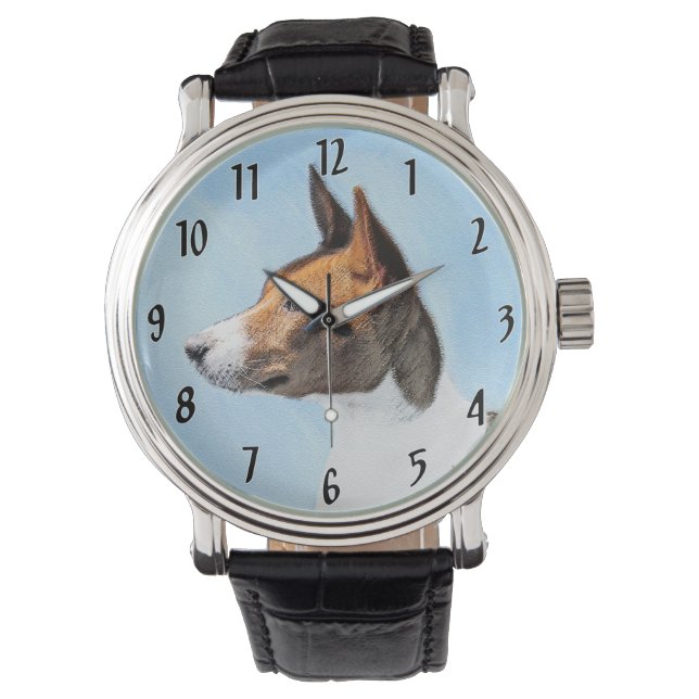 Basenji Painting - Cute Original Art Horloge (Voorkant)