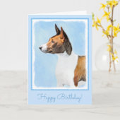 Basenji Painting - Cute Original Art Kaart (Gele Bloem)