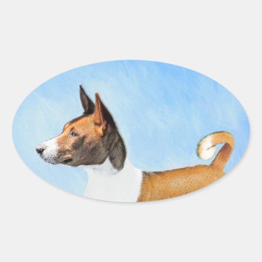 Basenji Painting - Cute Original Art Ovale Sticker (Voorkant)