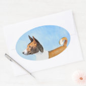 Basenji Painting - Cute Original Art Ovale Sticker (Envelop)