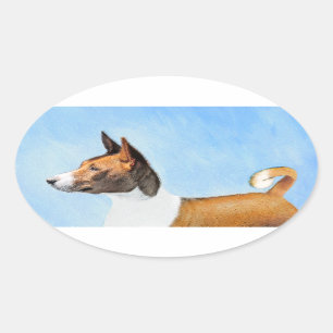 Basenji Painting - Cute Original Art Ovale Sticker